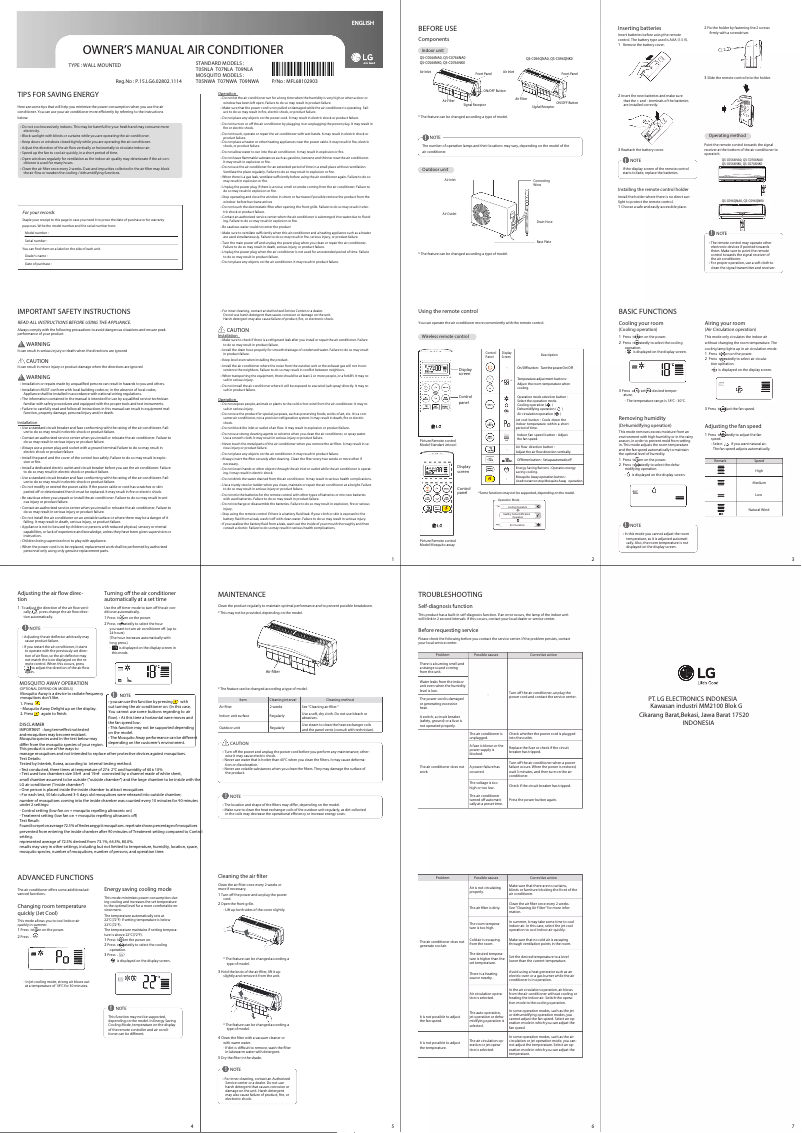 Page 1 de la notice Manuel utilisateur LG T05NWA