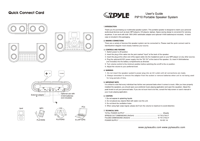 Page n°1 - Manuel utilisateur Pyle PIP10