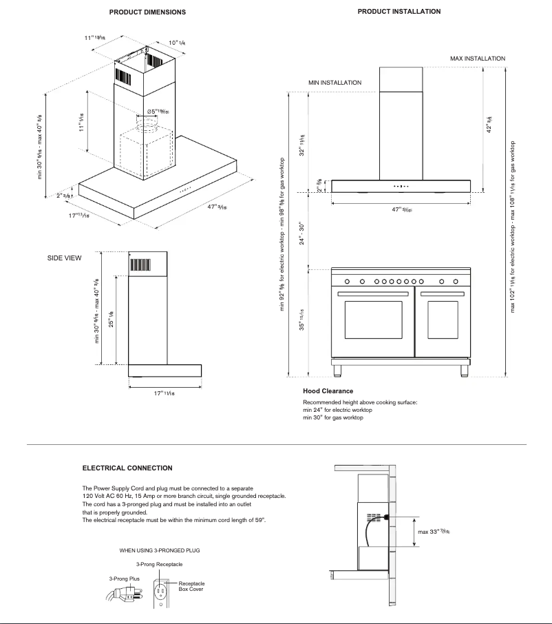 Page 1 de la notice Instructions / montage Bertazzoni KT48XT