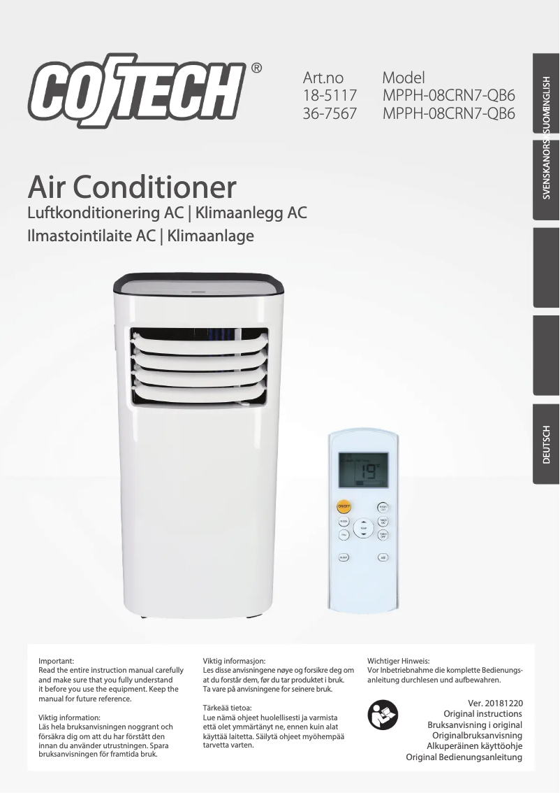 Page 1 de la notice Manuel utilisateur Cotech MPPH-08CRN7-QB6