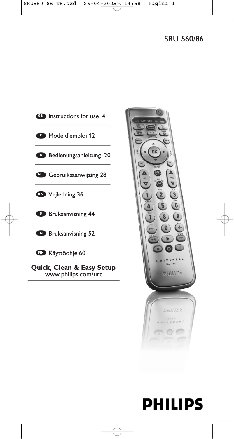 Page 1 de la notice Mode d'emploi Philips SRU560