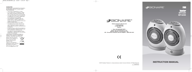 Page 1 de la notice Manuel utilisateur Bionaire BFH261