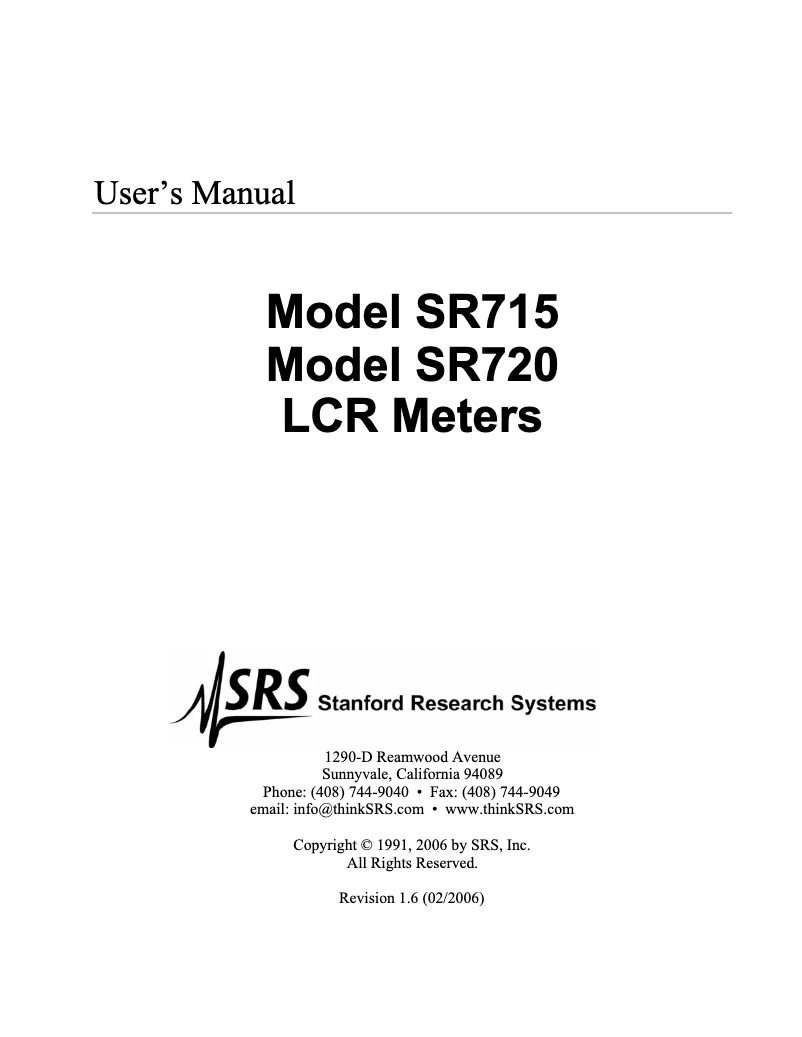 Image de la première page du manuel de l'appareil SR720