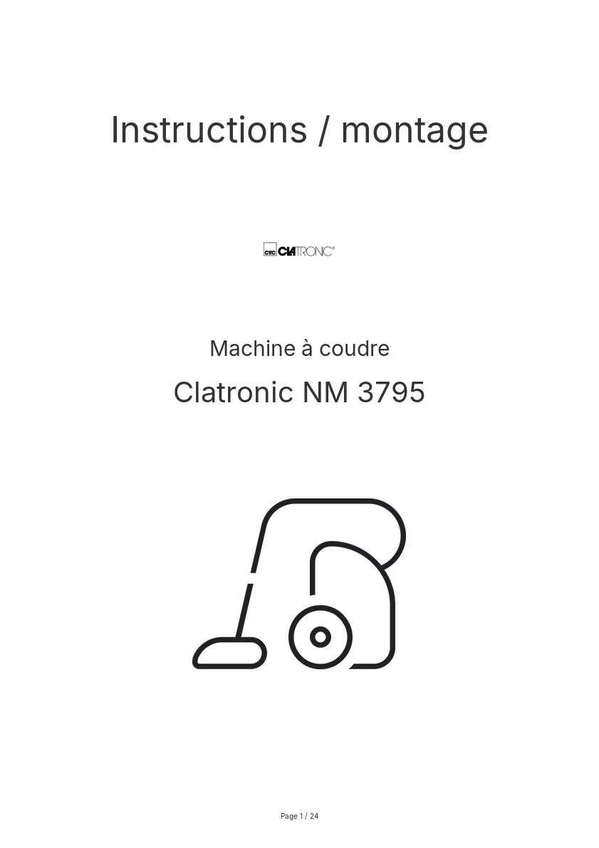 Page n°1 - Instructions / montage Clatronic NM 3795