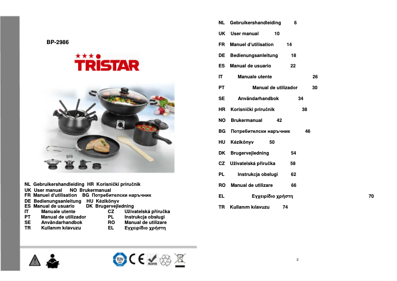 Page 1 de la notice Manuel utilisateur TriStar BP-2986