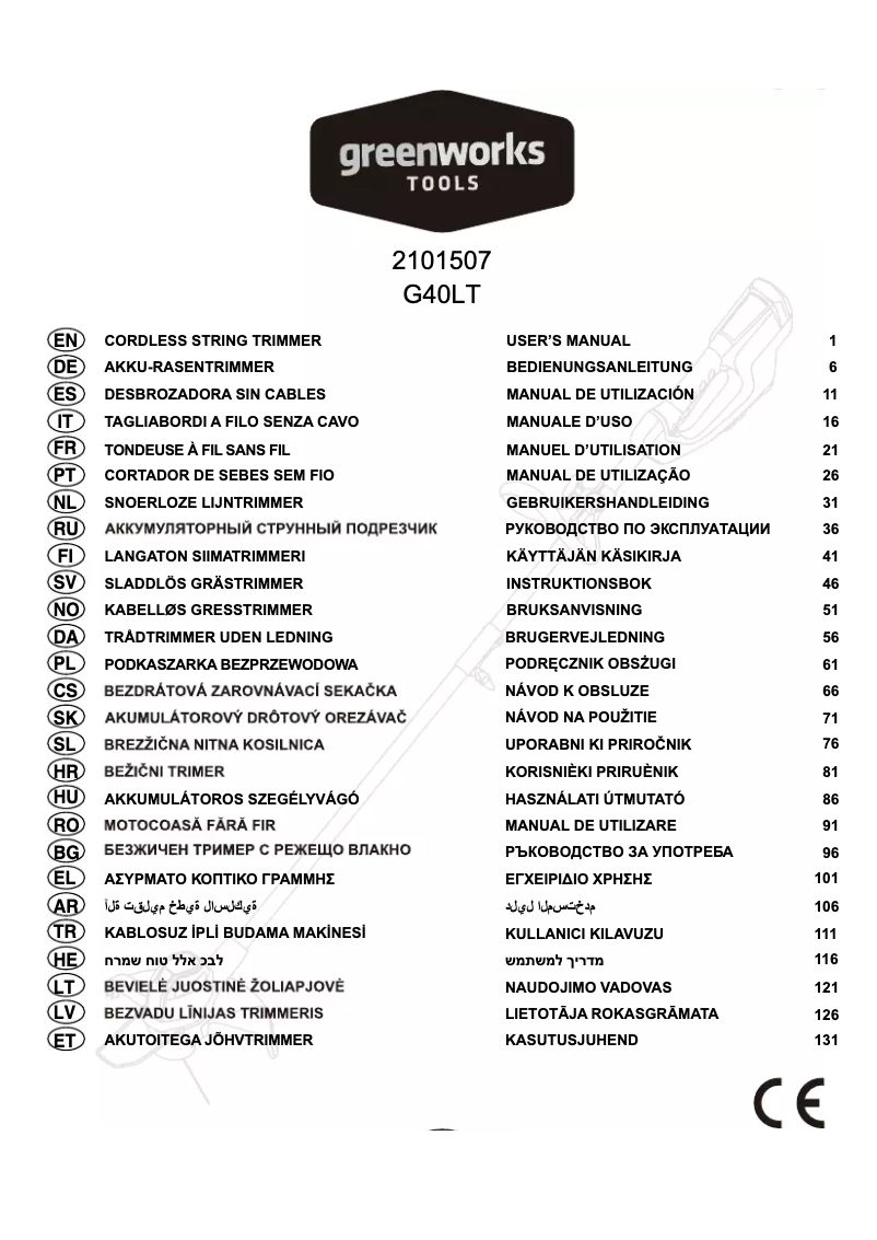 Página 1 del manual Manual de usuario Greenworks G40LT