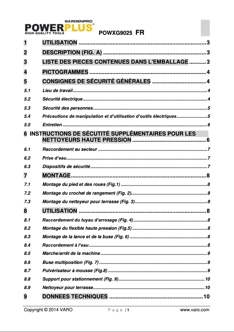 Image de la première page du manuel de l'appareil POWXG9025