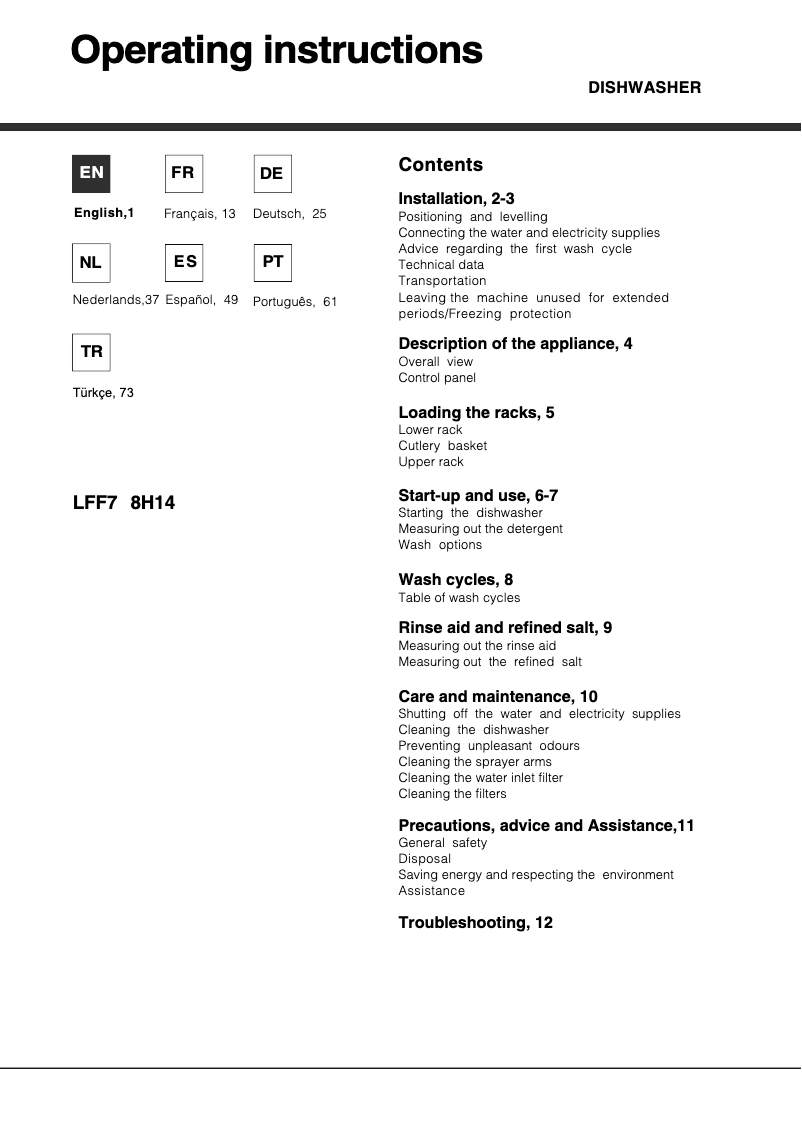 Page 1 de la notice Manuel utilisateur Hotpoint Ariston LFF7 8H14 X