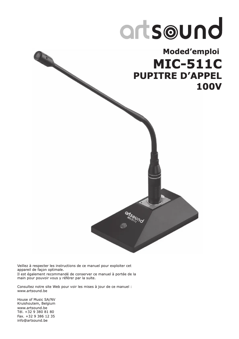 Page 1 de la notice Manuel utilisateur Artsound MIC-511C