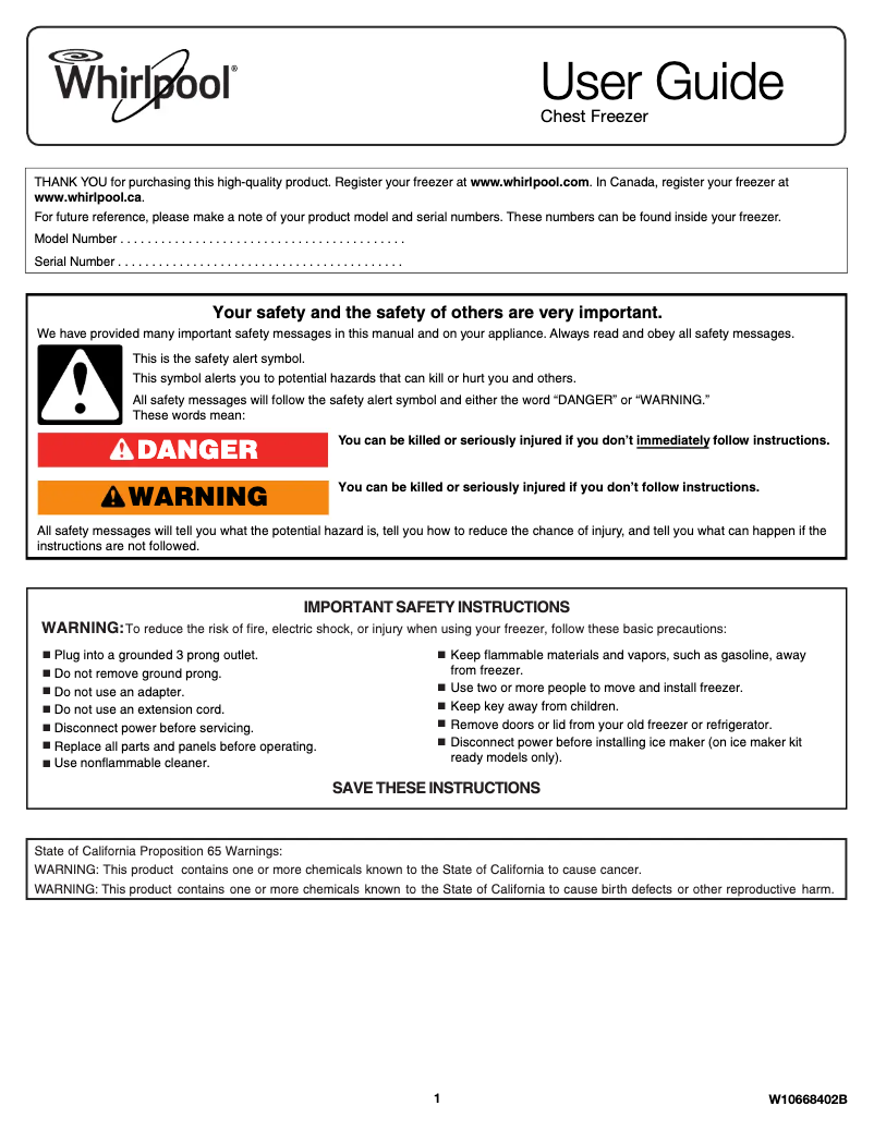 Page 1 de la notice Manuel utilisateur Whirlpool WZC5422DW