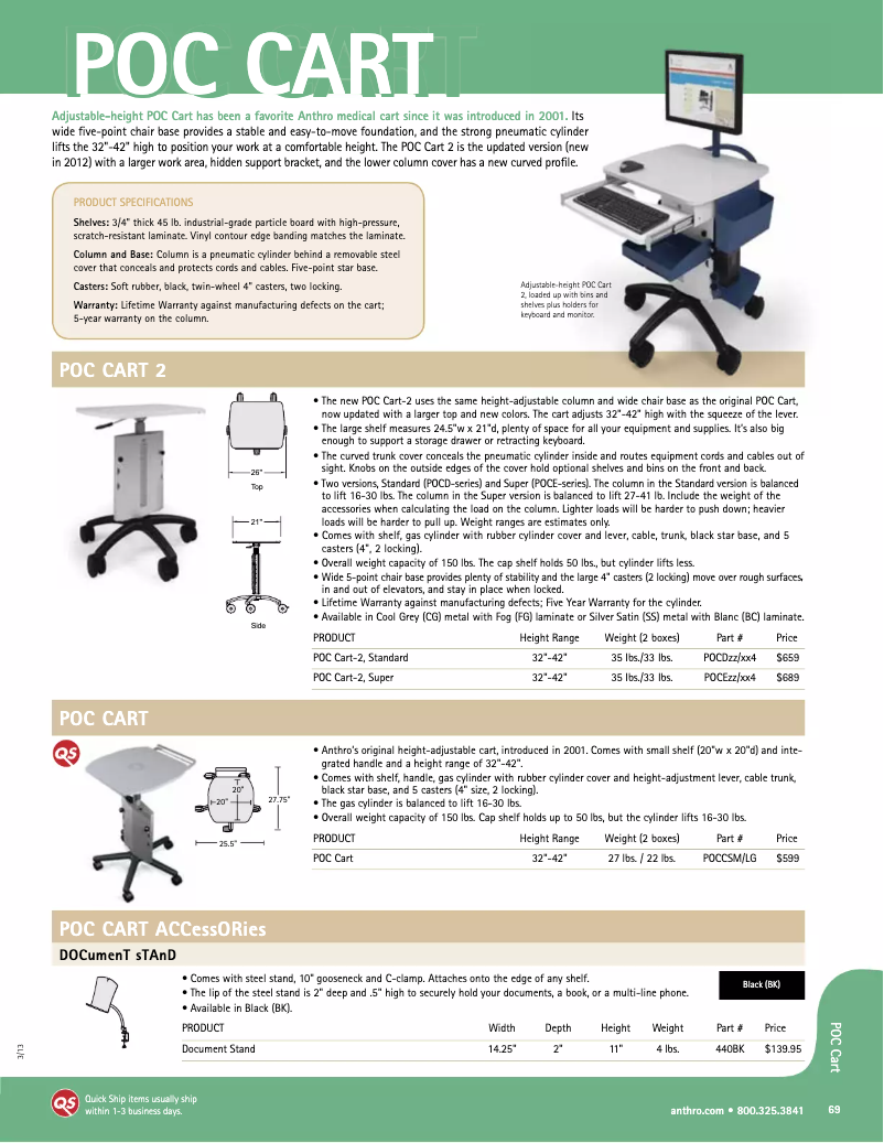 Page 1 de la notice Manuel utilisateur Anthro POC Cart