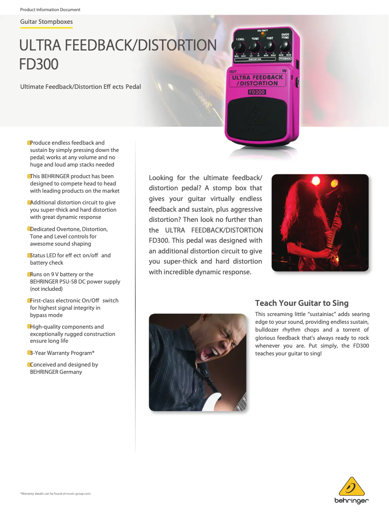 Image de la première page du manuel de l'appareil Ultra Feedback Distortion FD300