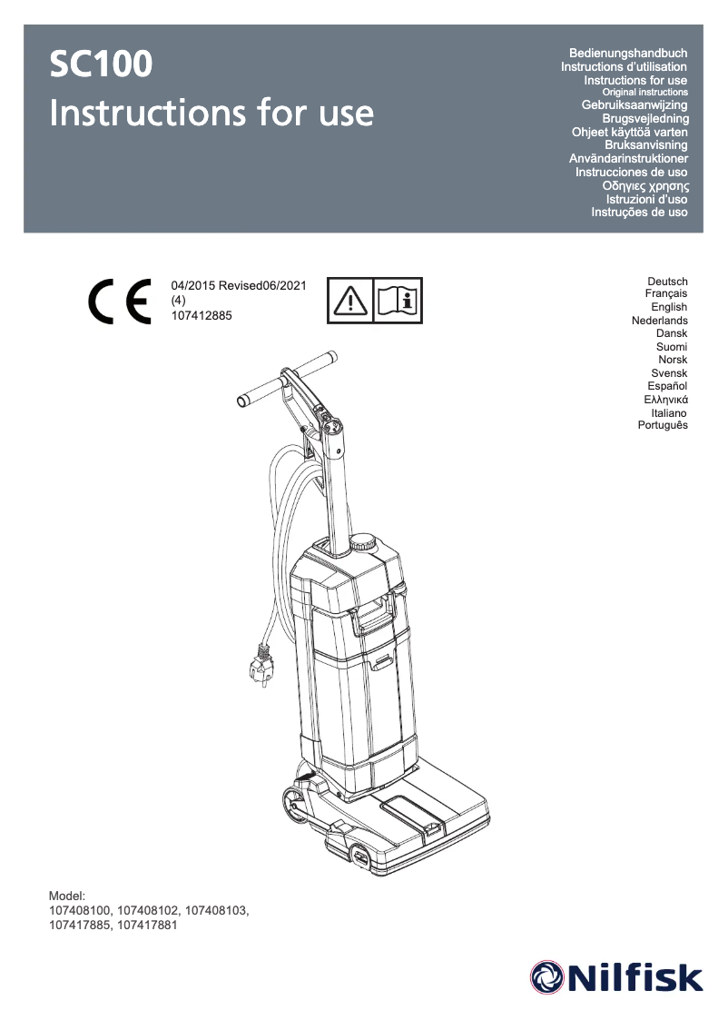 Page n°1 - Manuel utilisateur Nilfisk SC100
