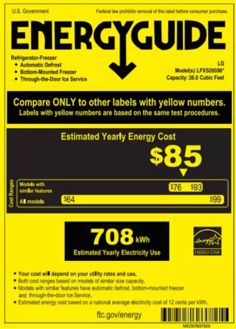 Page 1 de la notice Label énergétique LG LFXS26596D