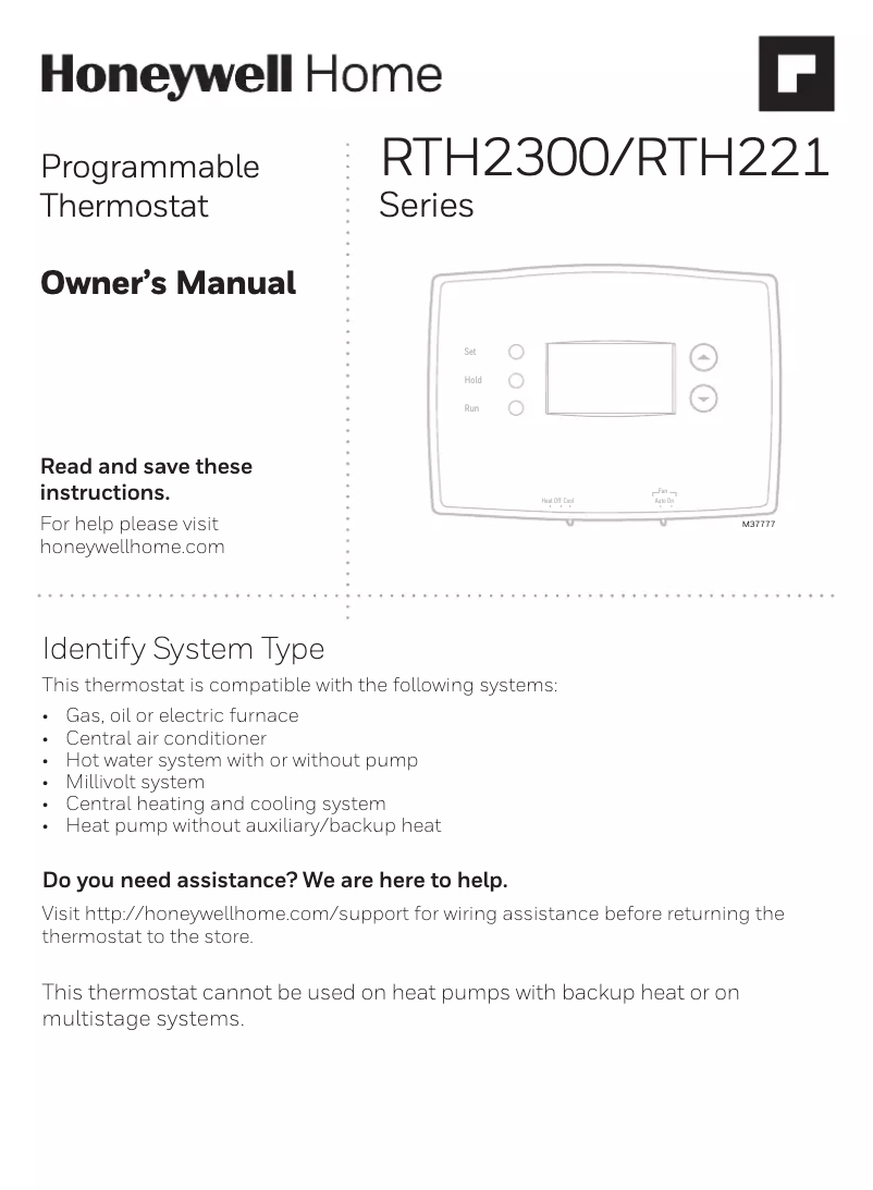 Page 1 de la notice Manuel utilisateur Honeywell RTH221B1039/E1