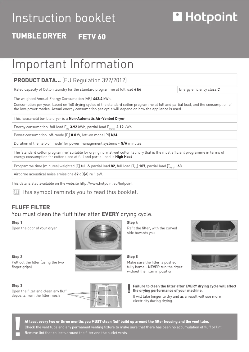 Page 1 de la notice Manuel utilisateur Hotpoint FETV 60C P