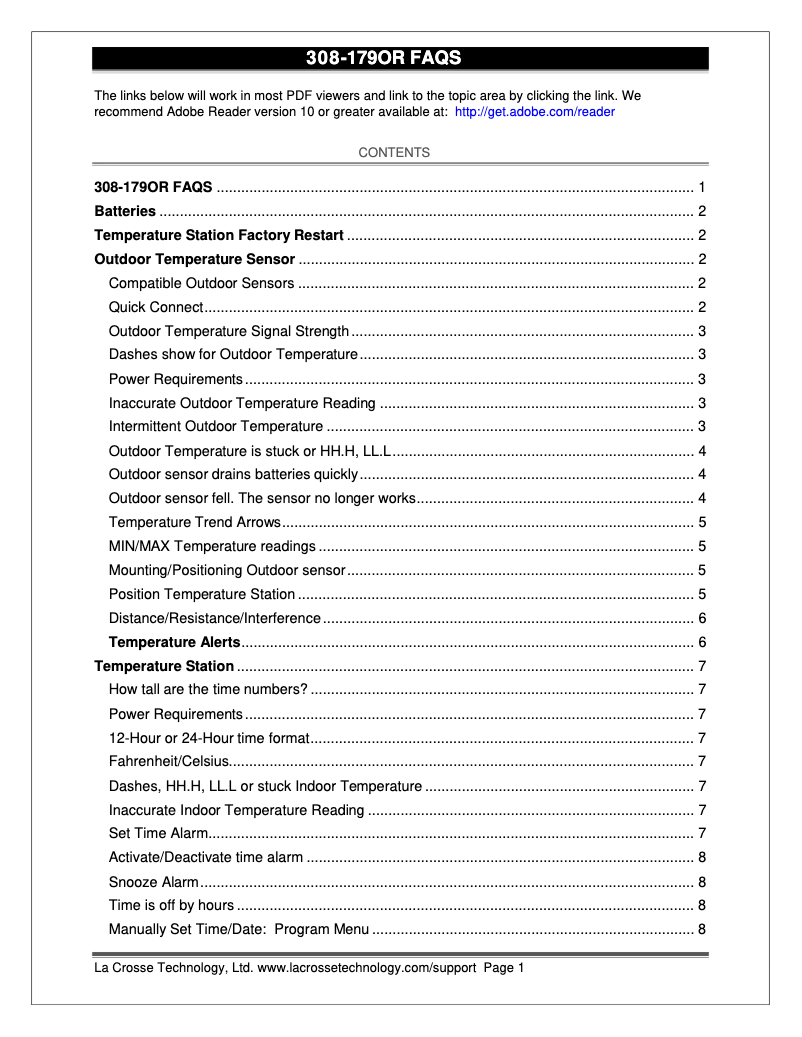 Page n°1 - FAQ La Crosse Technology 308-179OR