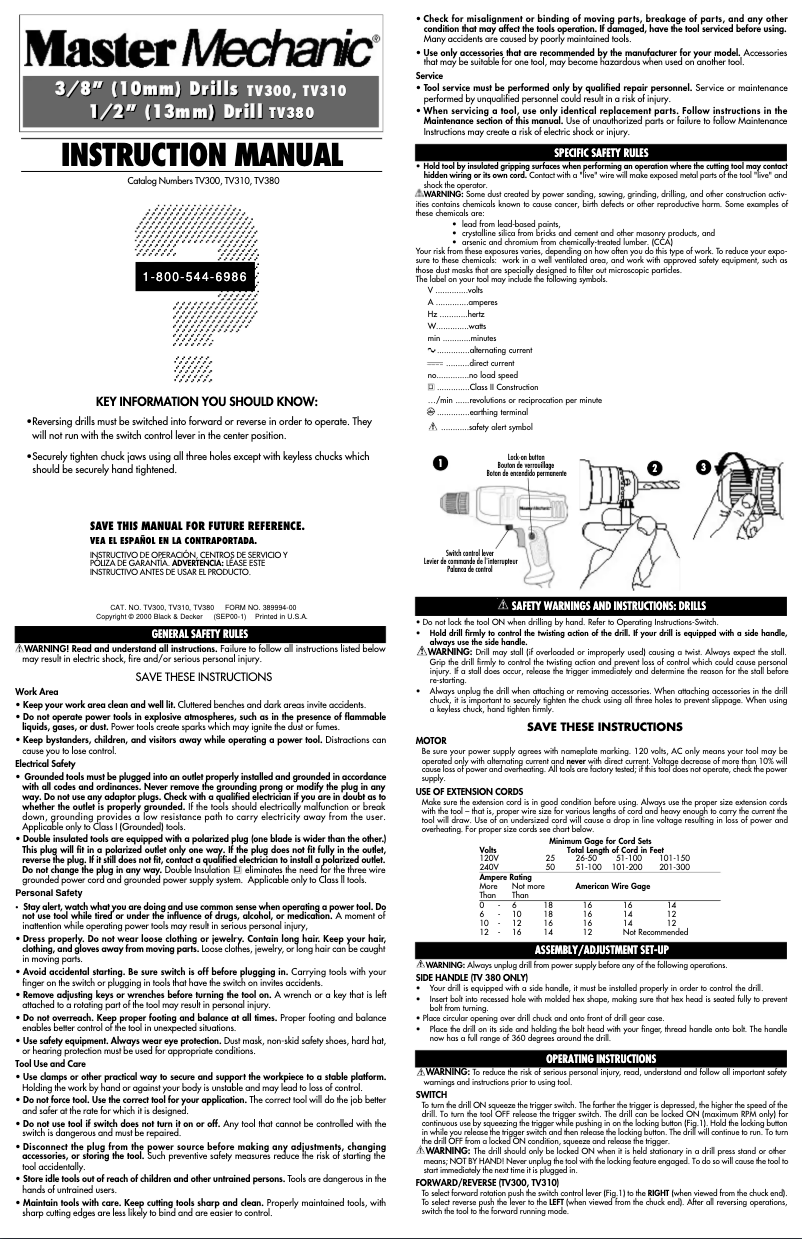 Page n°1 - Manuel utilisateur Black & Decker TV300
