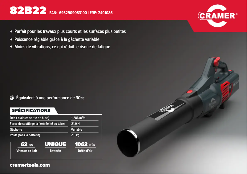 Page 1 de la notice Manuel utilisateur Cramer 82B22