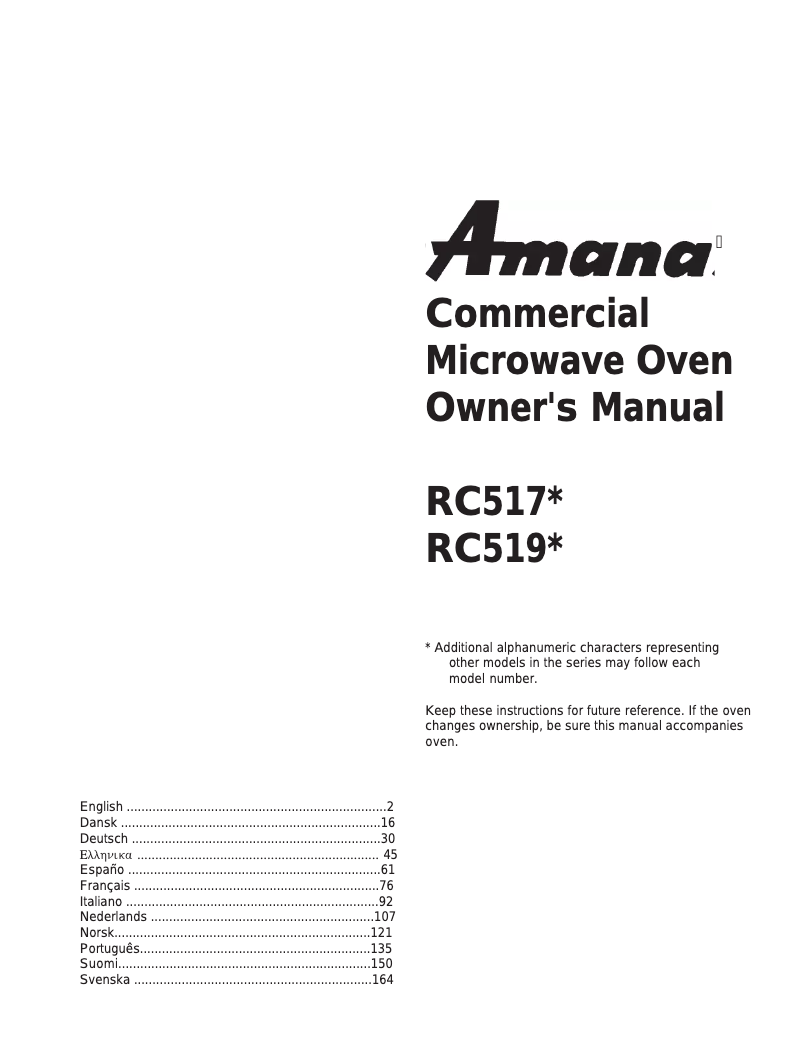 Page n°1 - Manuel utilisateur Amana RC517MP