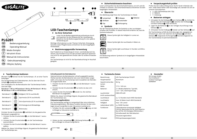 Image de la première page du manuel de l'appareil PLG 201