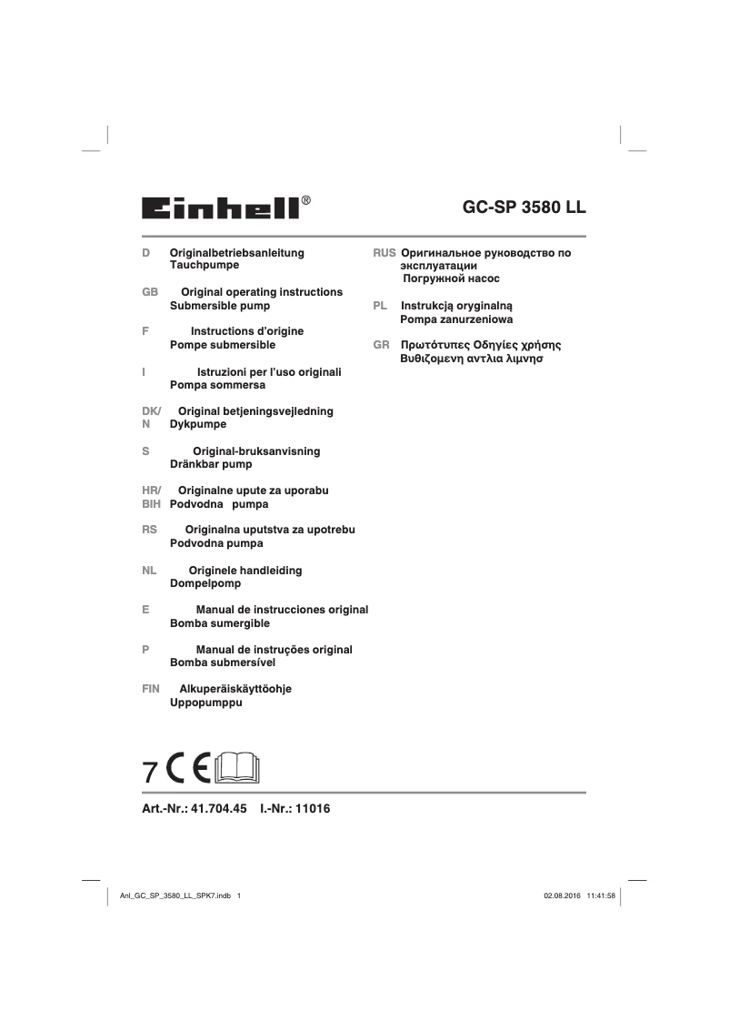 Page n°1 - Manuel utilisateur Einhell GC-SP 3580 LL