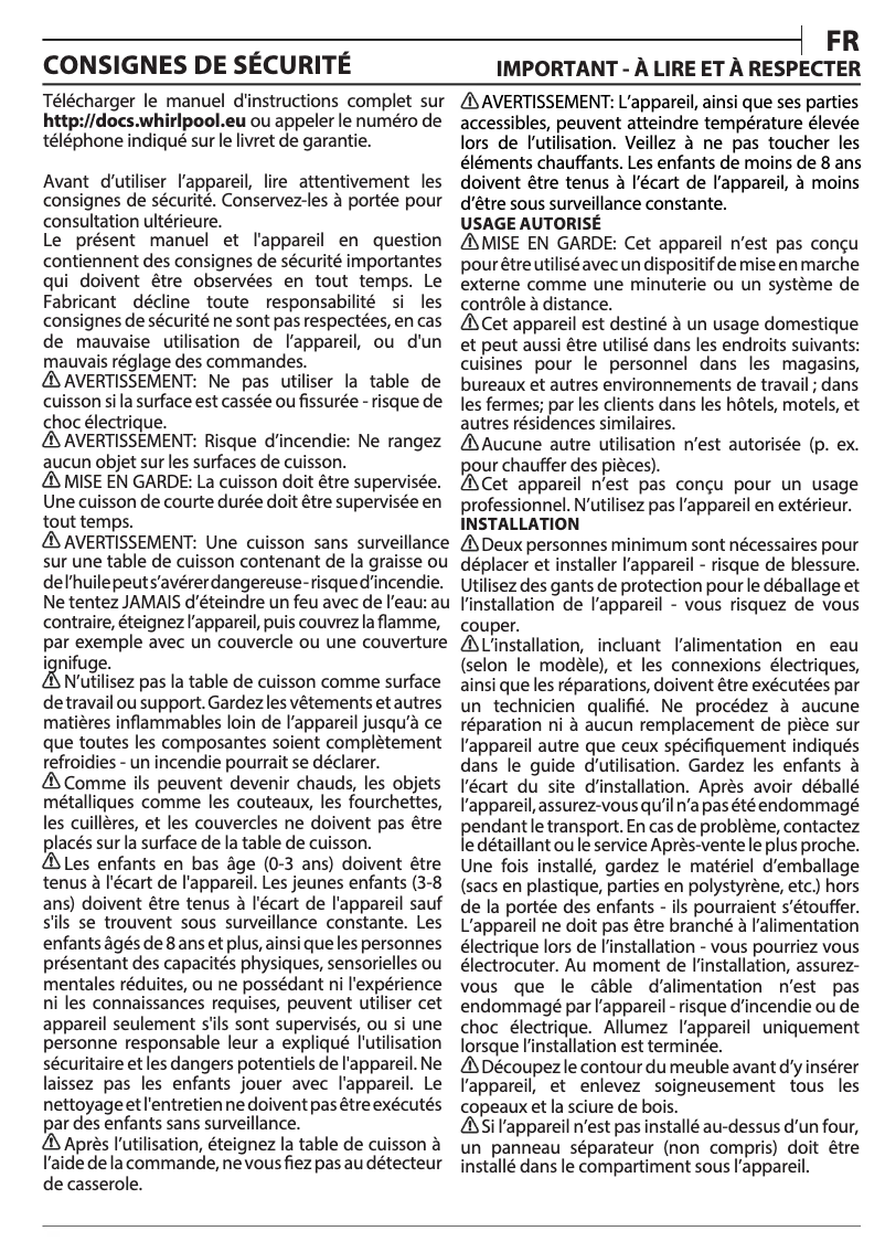 Page 1 de la notice Manuel utilisateur Whirlpool WL S7260 NE