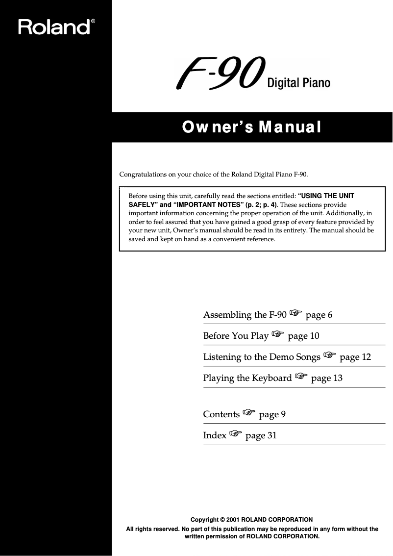 Page 1 de la notice Manuel utilisateur Roland F-90