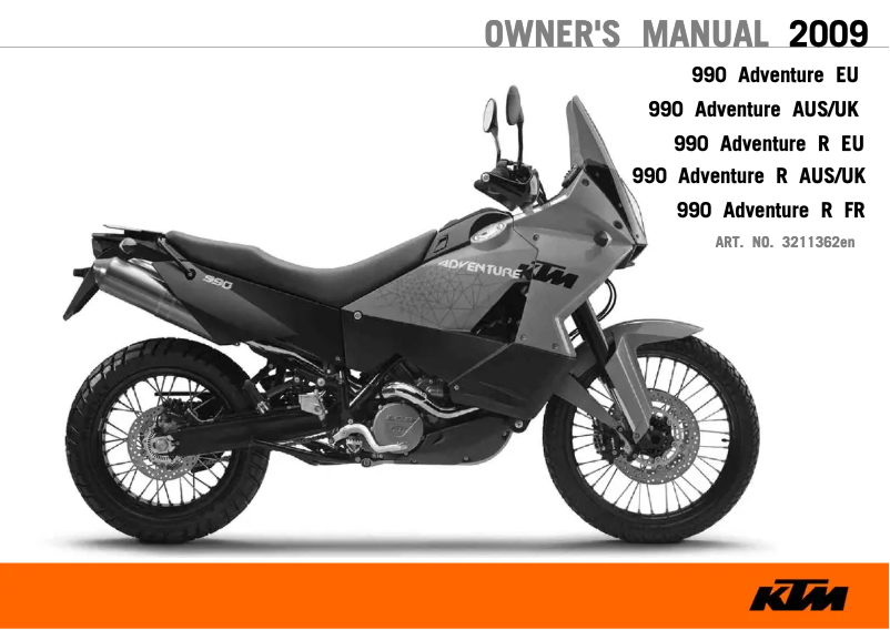 Image de la première page du manuel de l'appareil 990 Adventure R (2009)