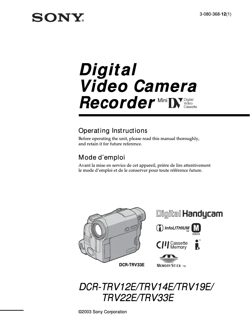 Page 1 de la notice Manuel utilisateur Sony DCR-TRV14E