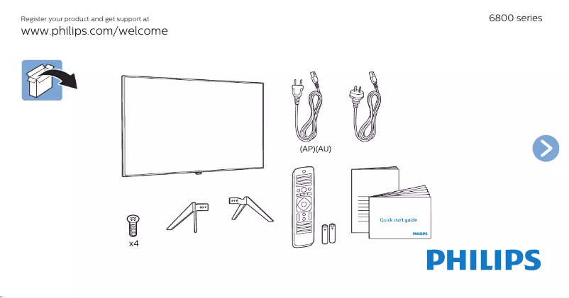 Page 1 de la notice Guide de démarrage rapide Philips 6800 series 65PUT6800S