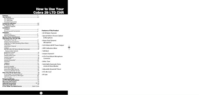 Page n°1 - Manuel utilisateur Cobra 29 LTD CHR