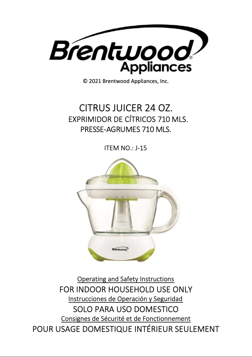 Page 1 de la notice Manuel utilisateur Brentwood J-15