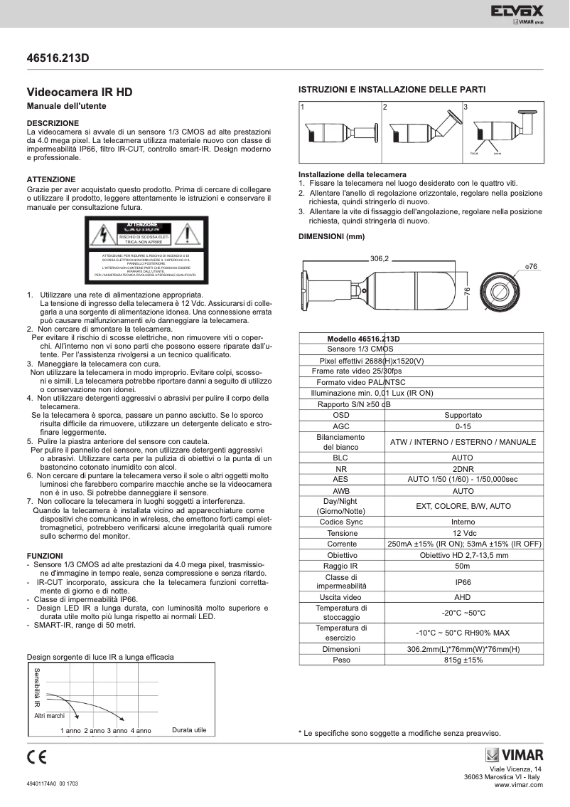 Page n°1 - Manuel utilisateur Vimar ELVOX 46516.213D