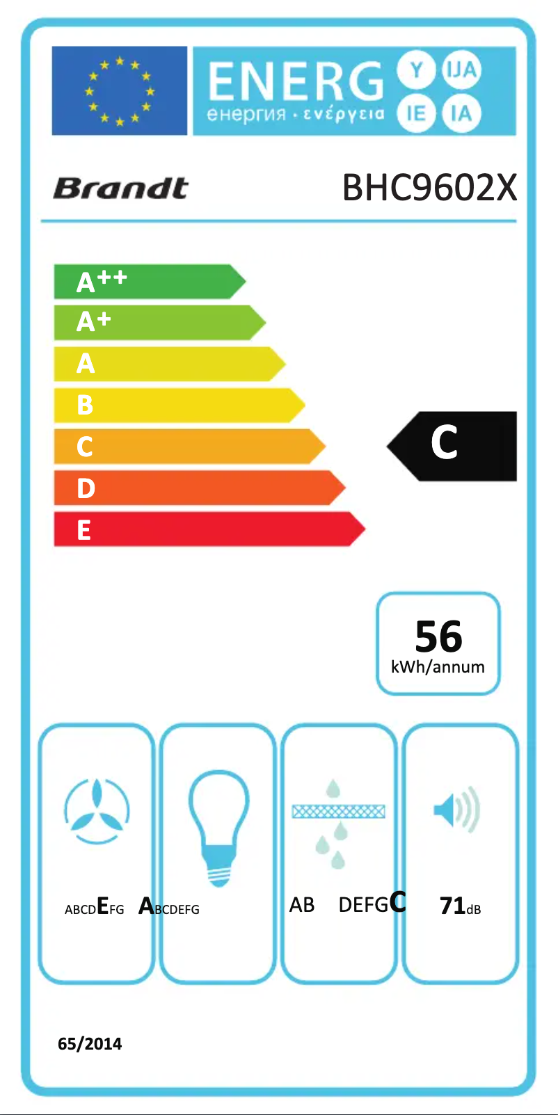 Page 1 de la notice Label énergétique Brandt BHC9602X