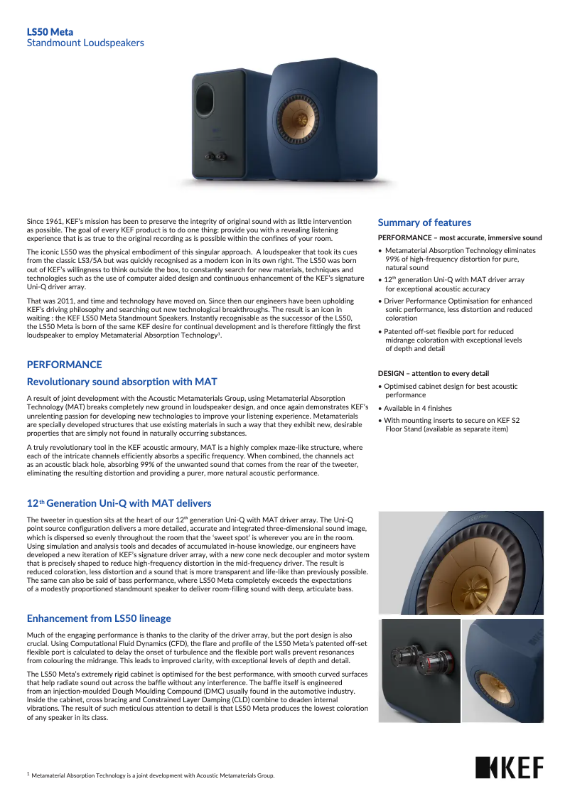 Page n°1 - Fiche technique KEF LS50 META