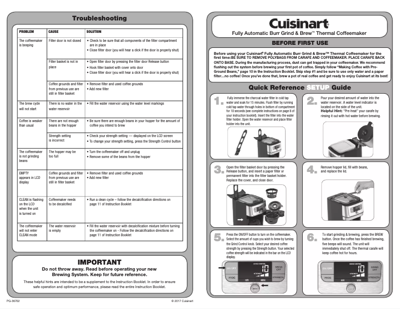 Page 1 de la notice Manuel utilisateur Cuisinart Burr Grind & Brew DGB-850
