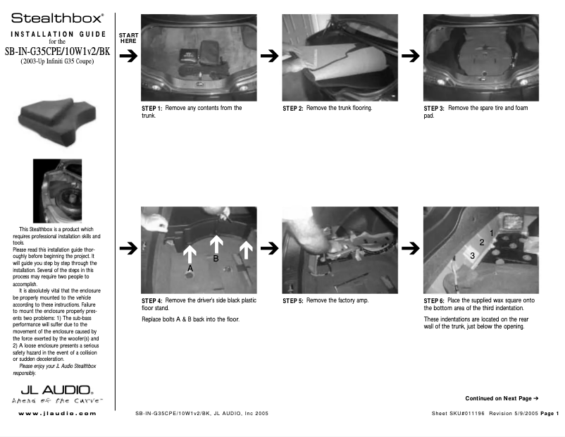 Page n°1 - Manuel utilisateur JL Audio Stealthbox SB-IN-G35CPE/10W1v2