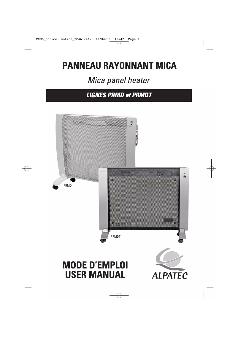 Page 1 de la notice Manuel utilisateur Alpatec PRMD 1000
