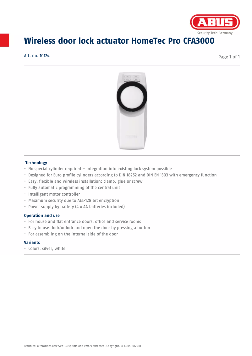 Page 1 de la notice Manuel utilisateur Abus CFA3000W