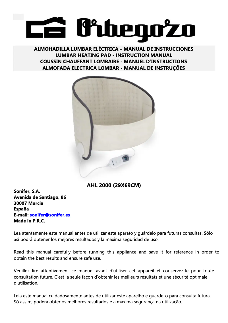 Page n°1 - Manuel utilisateur Orbegozo AHL 2000