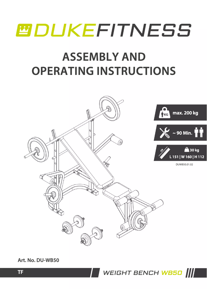 Page 1 de la notice Manuel utilisateur Duke Fitness WB50