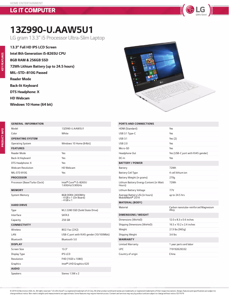 Page n°1 - Manuel utilisateur LG 13Z990-U.AAW5U1