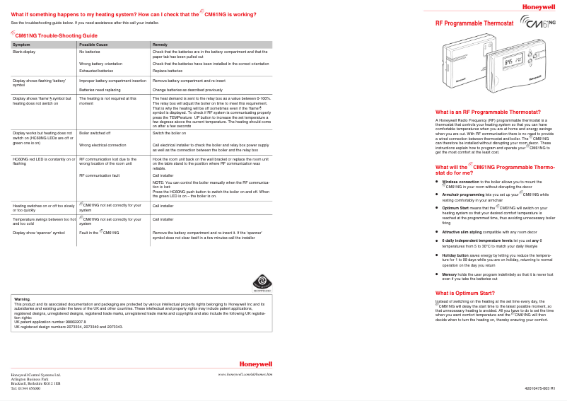 Page 1 de la notice Manuel utilisateur Honeywell CM 61 RF