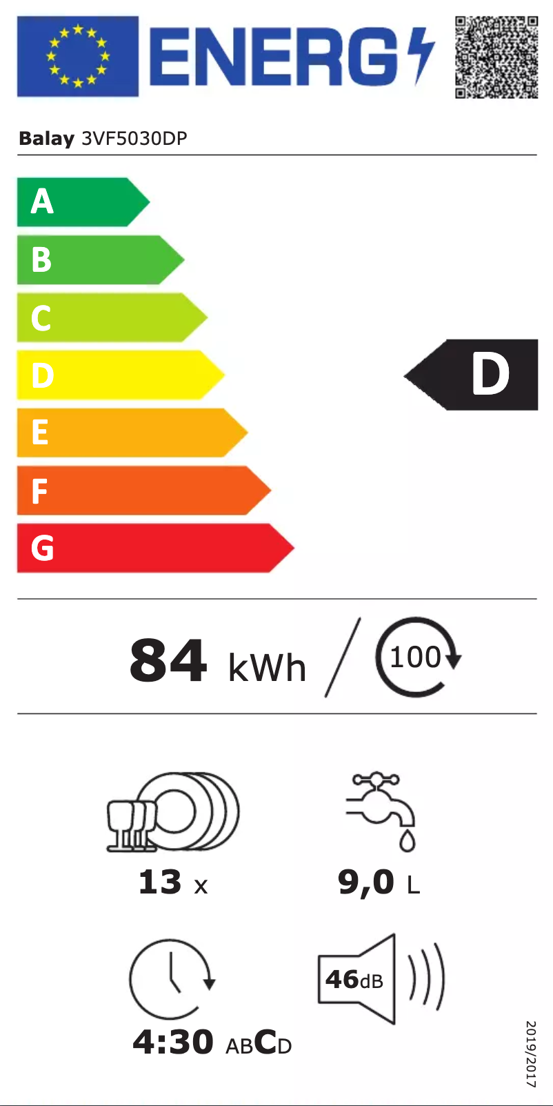Page n°1 - Label énergétique Balay 3VF5030DP
