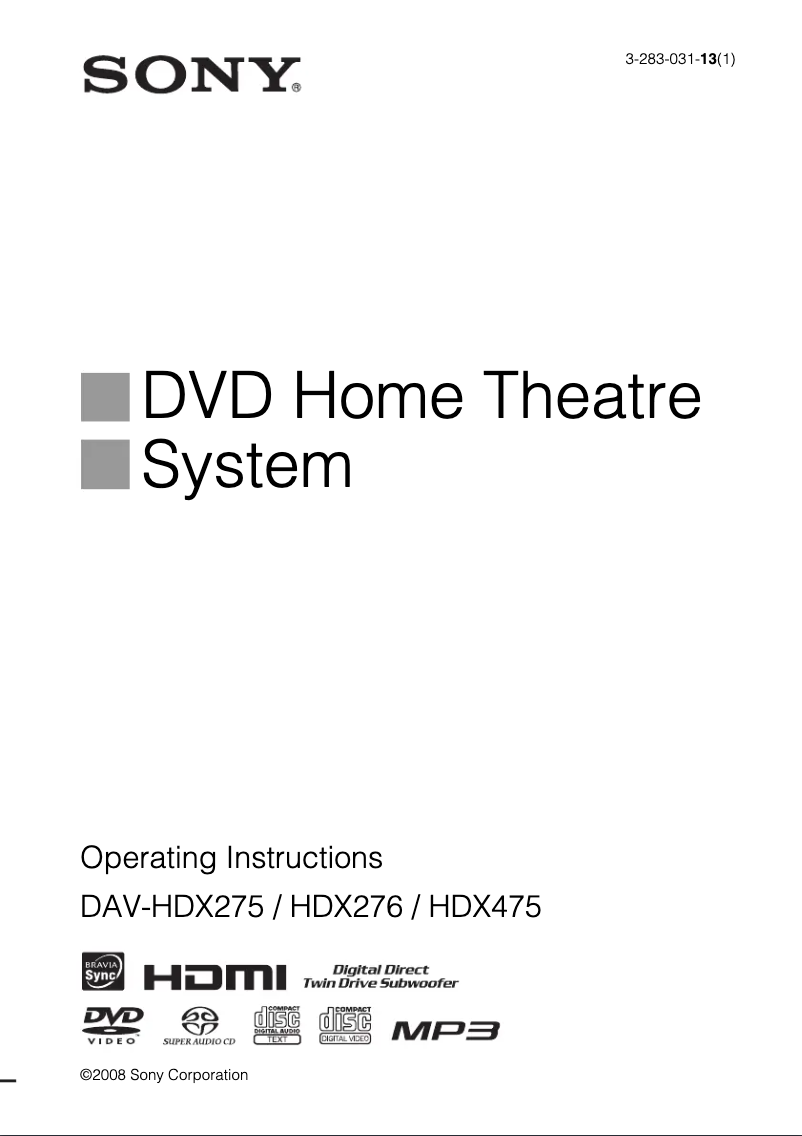 Page 1 de la notice Manuel utilisateur Sony DAV-HDX475