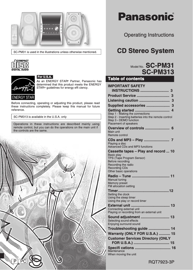 Page 1 de la notice Manuel utilisateur Panasonic SC-PM313