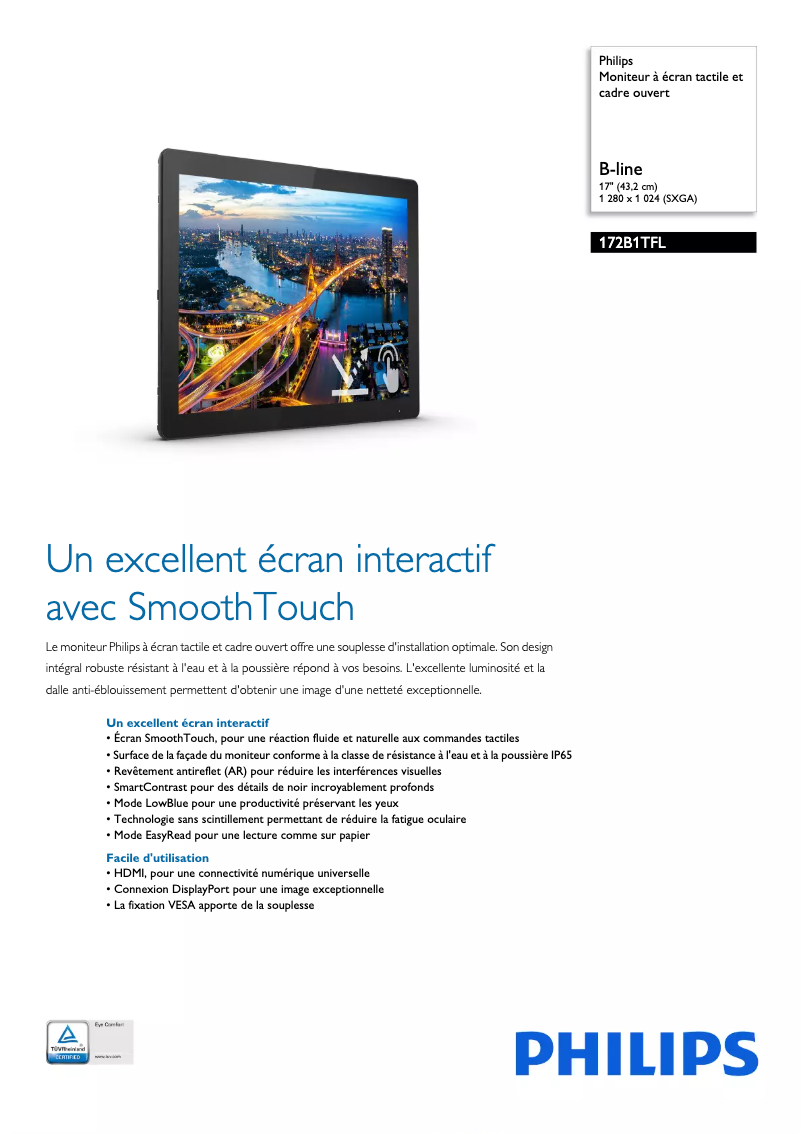 Page 1 de la notice Fiche technique Philips 172B1TFL