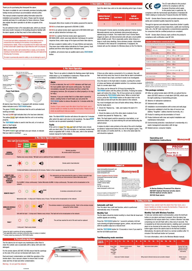 Page 1 de la notice Manuel utilisateur Honeywell XS100