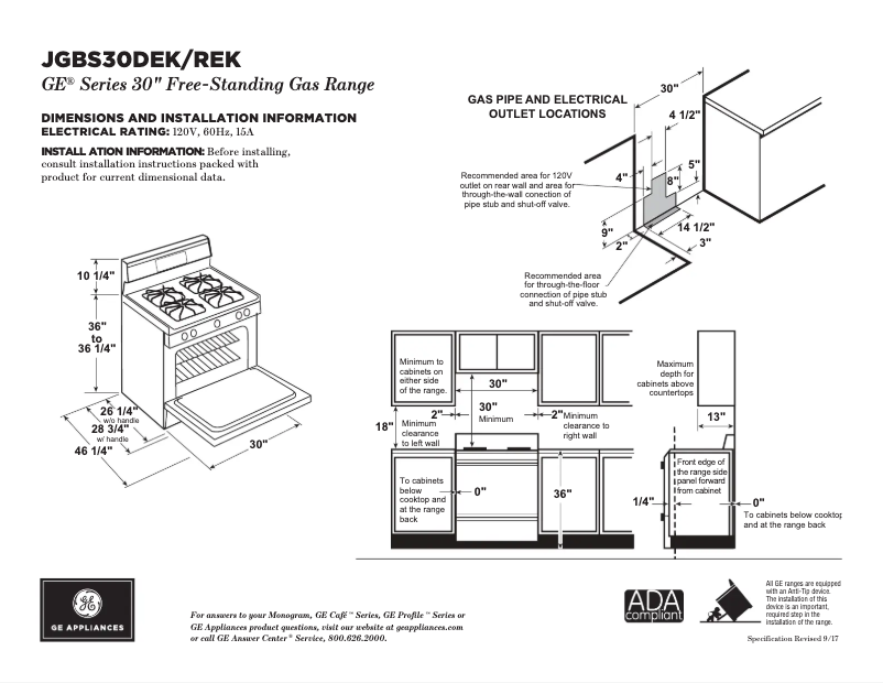 Page n°1 - Fiche technique GE JGBS30DEKWW